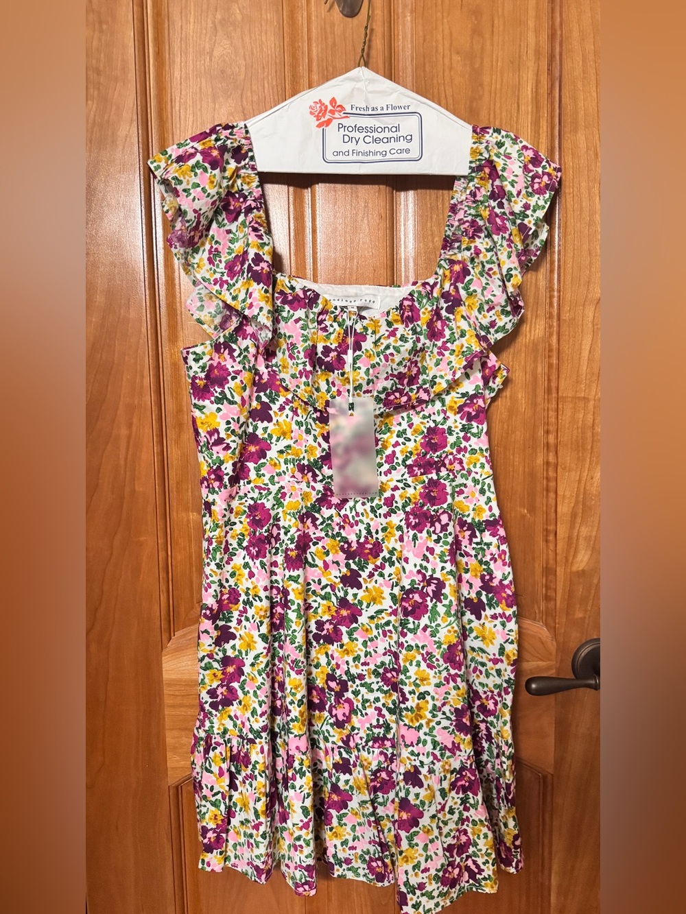 Endless Rose White Floral Mini Dress with Purple & Yellow Print NWT
